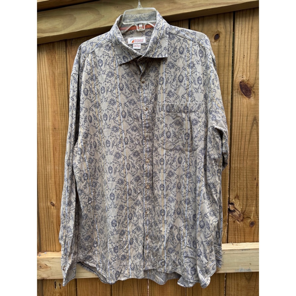 ROAD Mens XL Floral Jacquard Pattern Button Down Shirt Long Sleeve‎ Casual